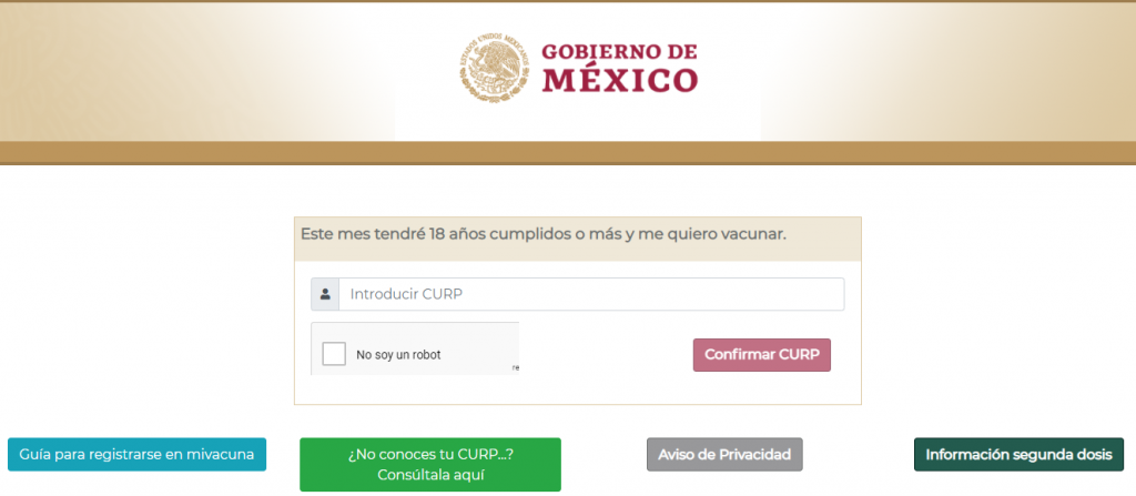 Página web para el registro de aplicación de la vacuna contra el COVID-19 para todas las personas mayores de 18 años