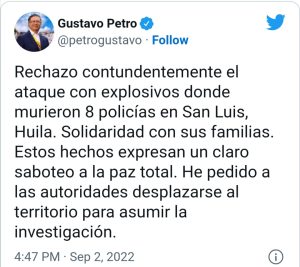 Trino Gustavo Petro sobre atentado
